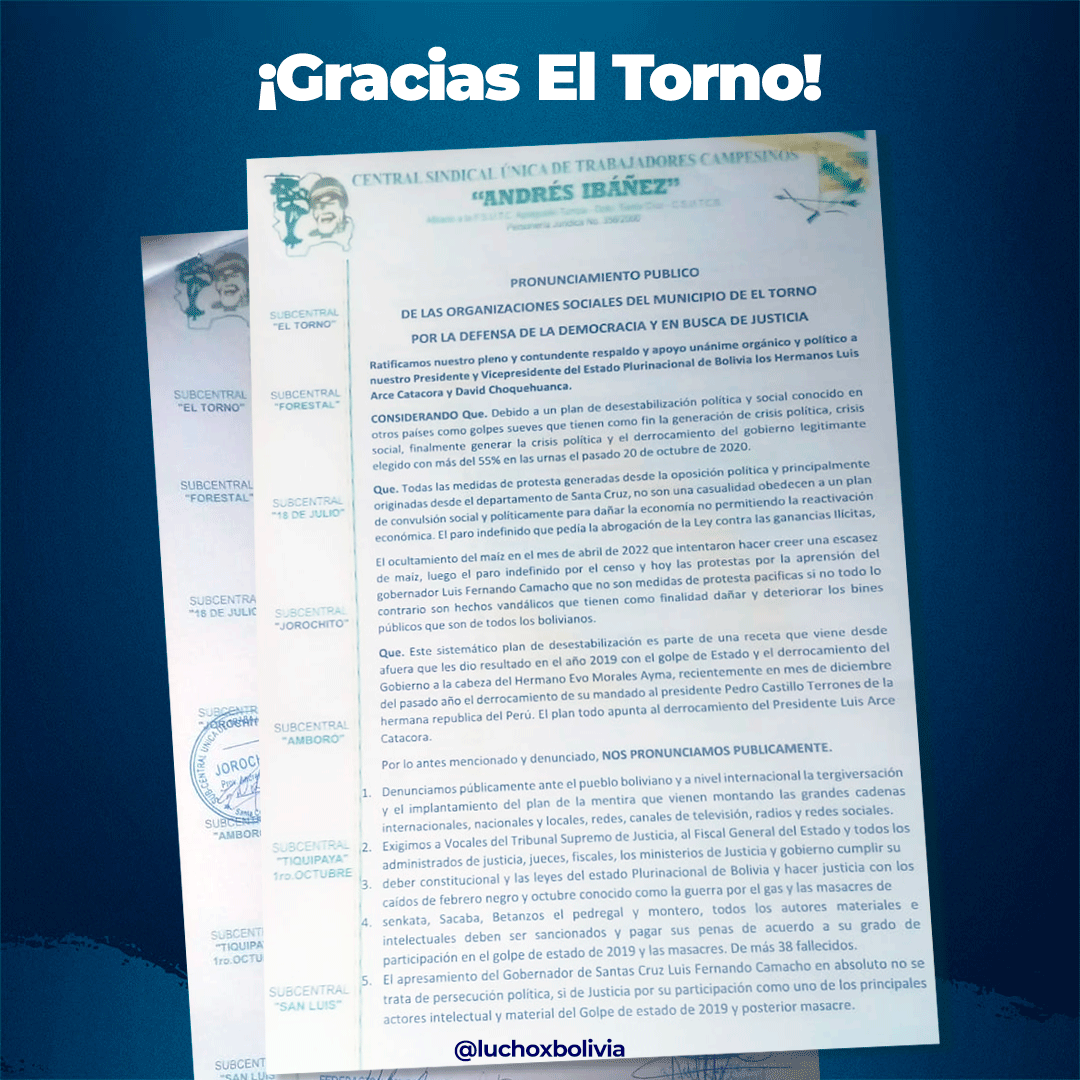 Presidente: El pueblo boliviano que quiere trabajar le dice a la derecha que no permitirá un nuevo atentado contra la democracia