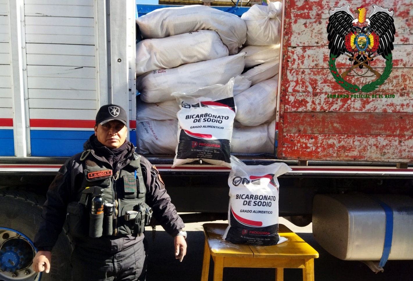 Policía intercepta camión que trasladaba 1.250 kilos de bicarbonato de sodio, precursor para la fabricación de droga