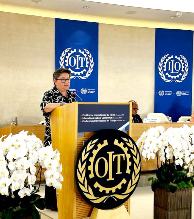 Ministra de Trabajo relieva la justicia social como base fundamental para el vivir bien en conferencia de la OIT