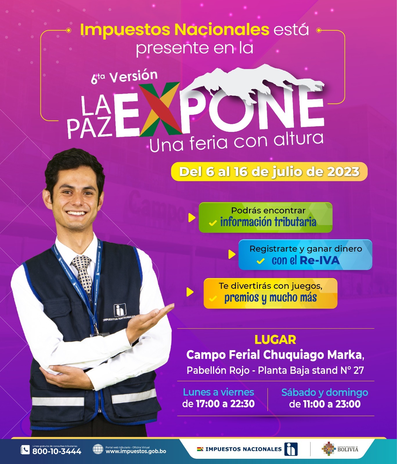 Impuestos invita a visitar su stand en la feria internacional La Paz Expone 