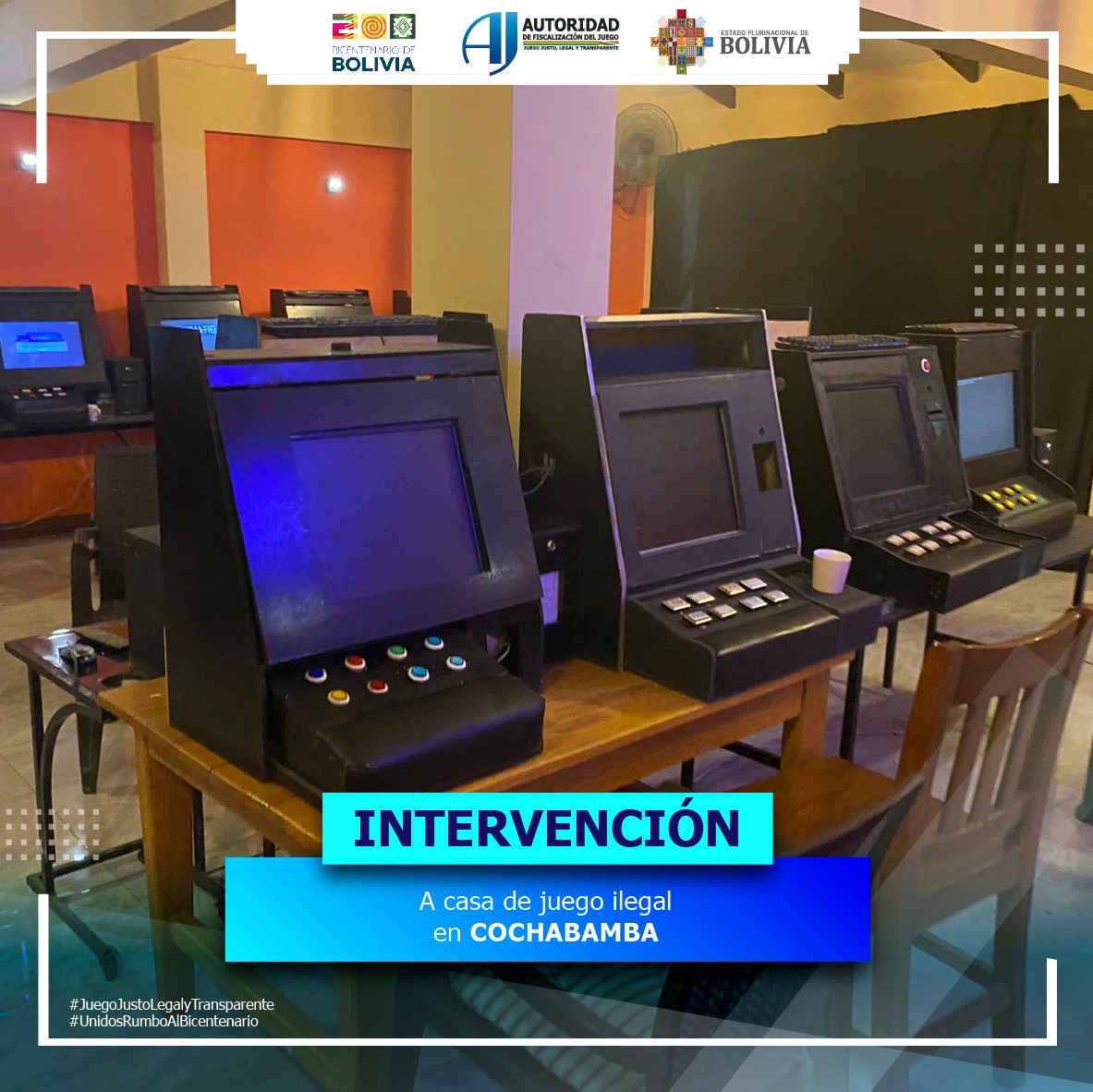 Incautan 14 máquinas de una casa ilegal de juegos de azar en Cochabamba