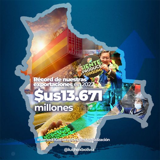 Presidente destaca récord histórico de exportaciones con $us 13.671 millones en 2022