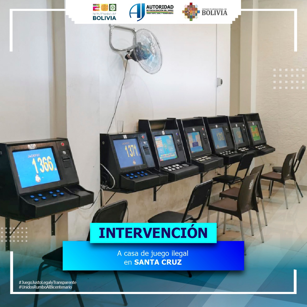 Operativo sorpresa de la AJ decomisa 41 máquinas de juego ilegales en Santa Cruz