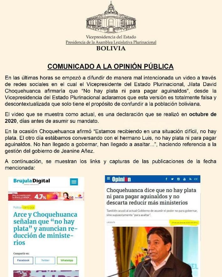 Vicepresidencia denuncia difusión de información falsa y descontextualizada que busca confundir a la población
