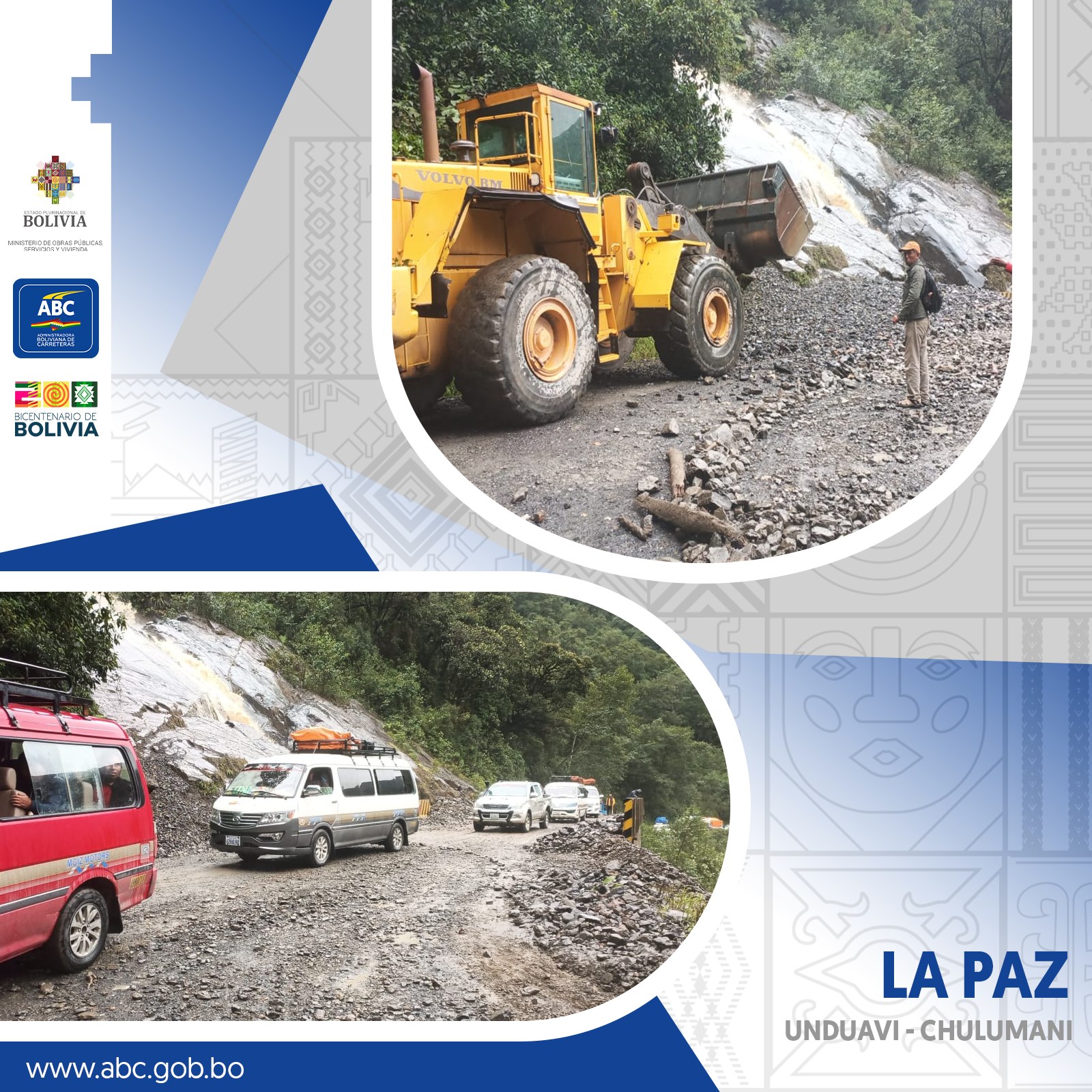 ABC despliega personal y maquinaria en tramo Unduavi-Chulumani afectado por derrumbe