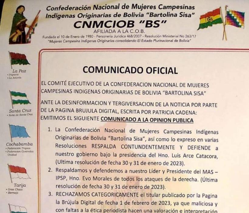 Bartolinas ratifican respaldo al gobierno y al presidente Luis Arce