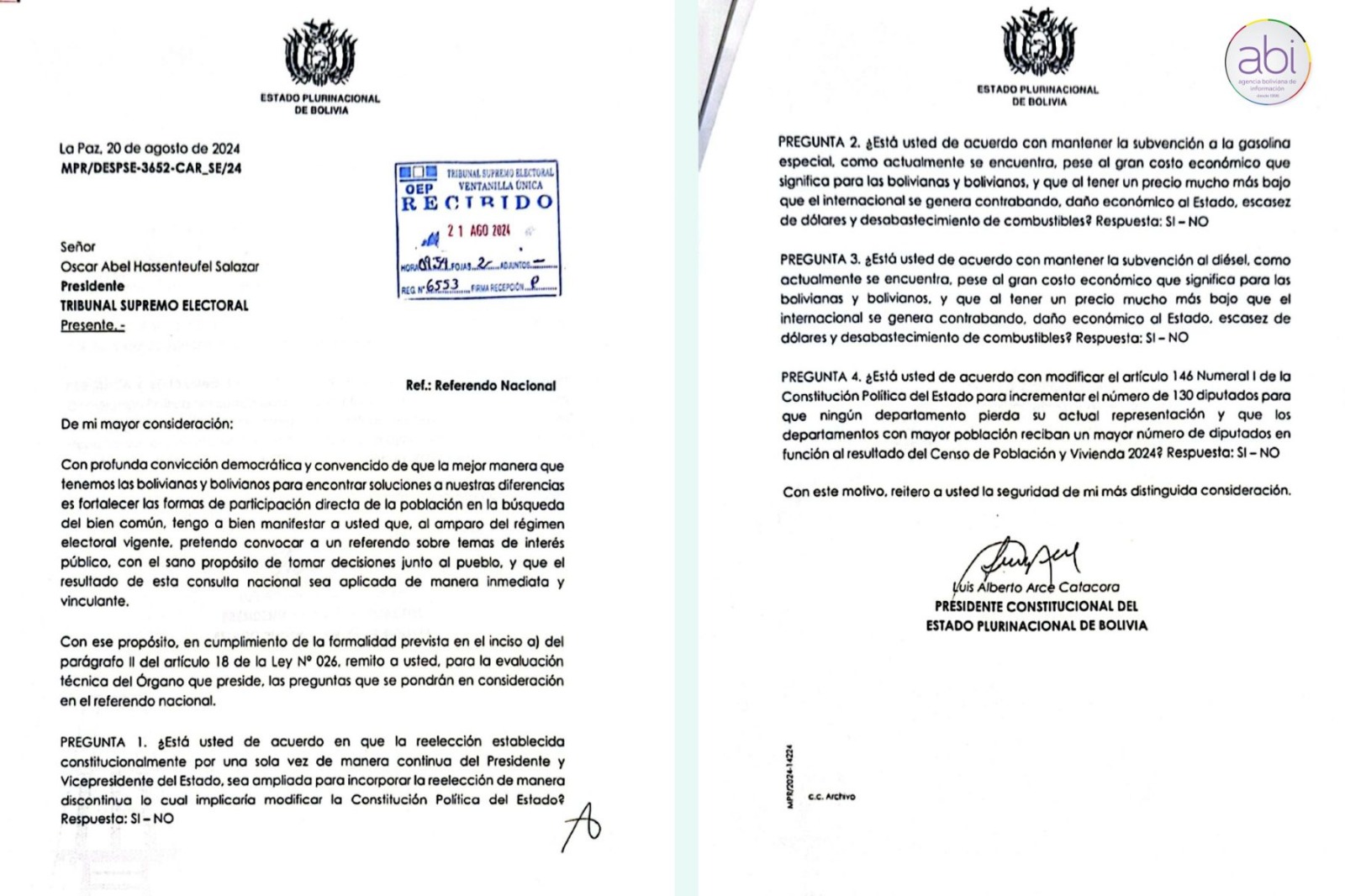 Envían preguntas del referéndum para definir futuro de la subvención de hidrocarburos, reelección y escaños