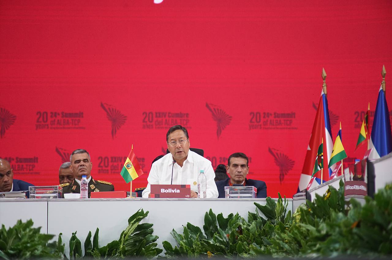 El presidente Luis Arce, durante su intervención en la XXIV Cumbre del ALBA - TCP. Foto: @ALBATCP.