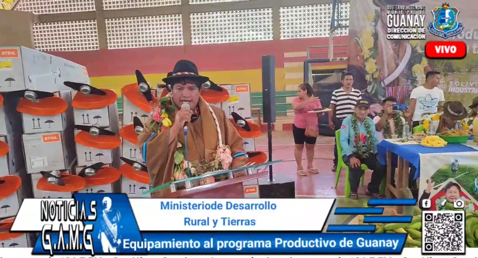 Acto de entrega de desbrozadoras. Captura: RRSS Gobierno Autónomo Municipal de Guanay