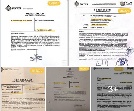 Captura de las pruebas presentadas por el embajador en la OEA, Héctor Arce Zaconeta.