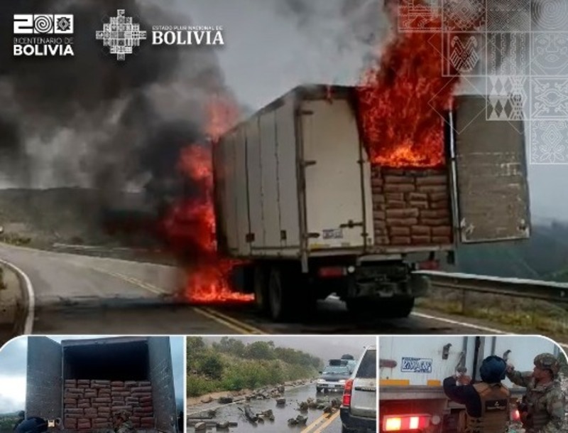 Incineran camión con harina de contrabando en medio de asedio y ataque de contrabandistas 