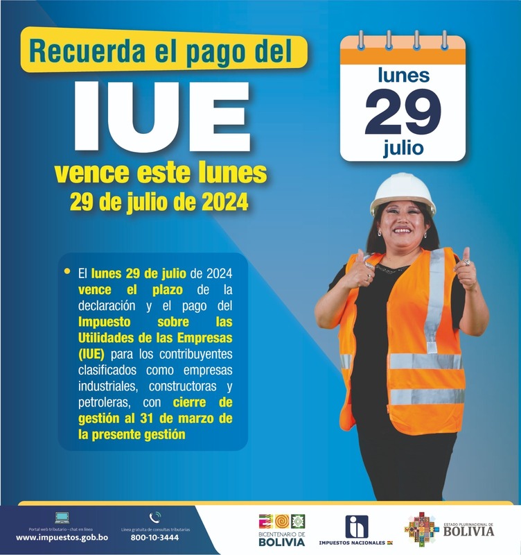 Pago de IUE para industriales, constructoras y petroleras vence el 29 de julio