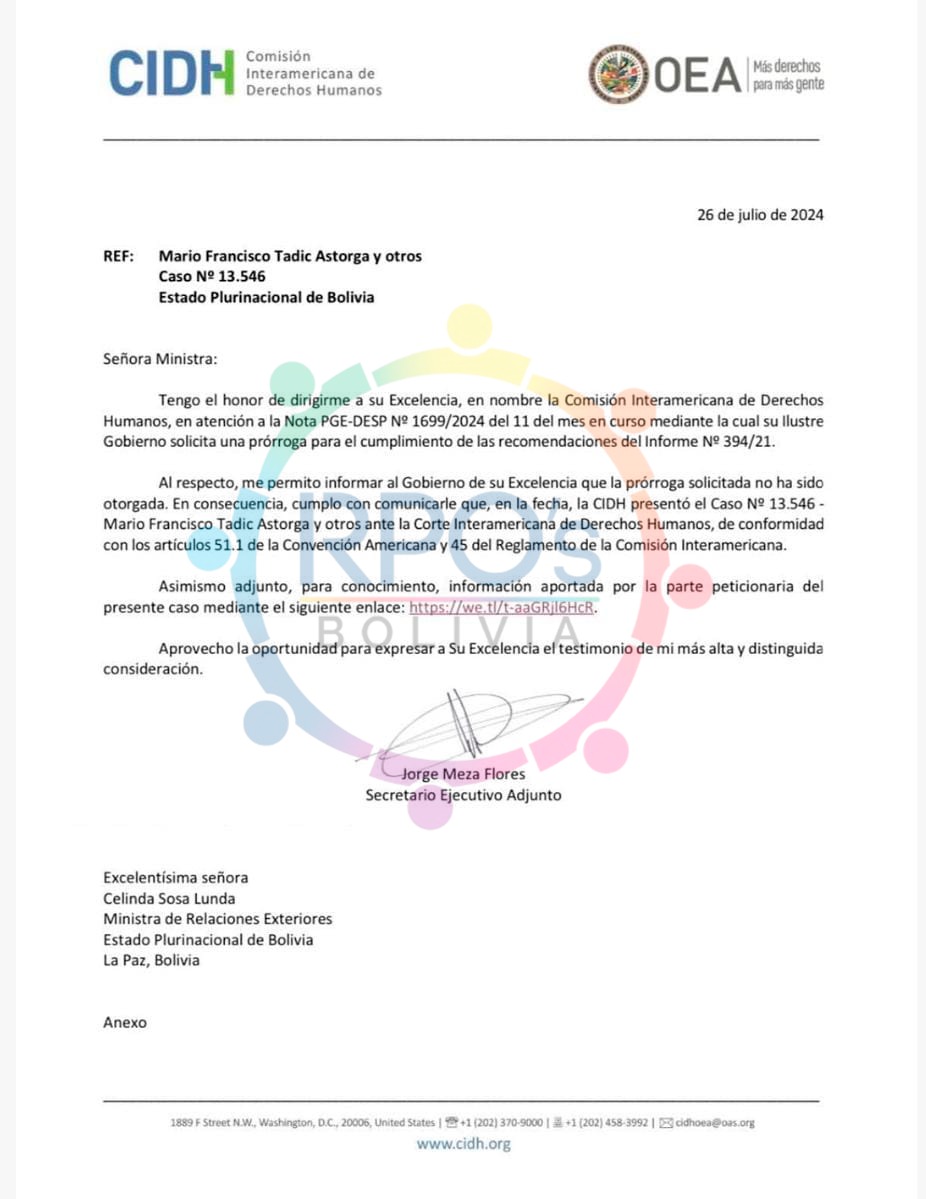 CIDH remite demanda contra Bolivia por el caso Terrorismo a la CorteIDH