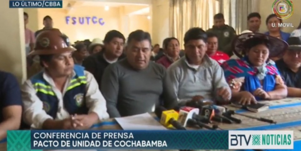 Pacto de Unidad de Cochabamba rechaza amenazas de bloqueos y convoca a concentración en defensa de la democracia para el 29 de junio 
