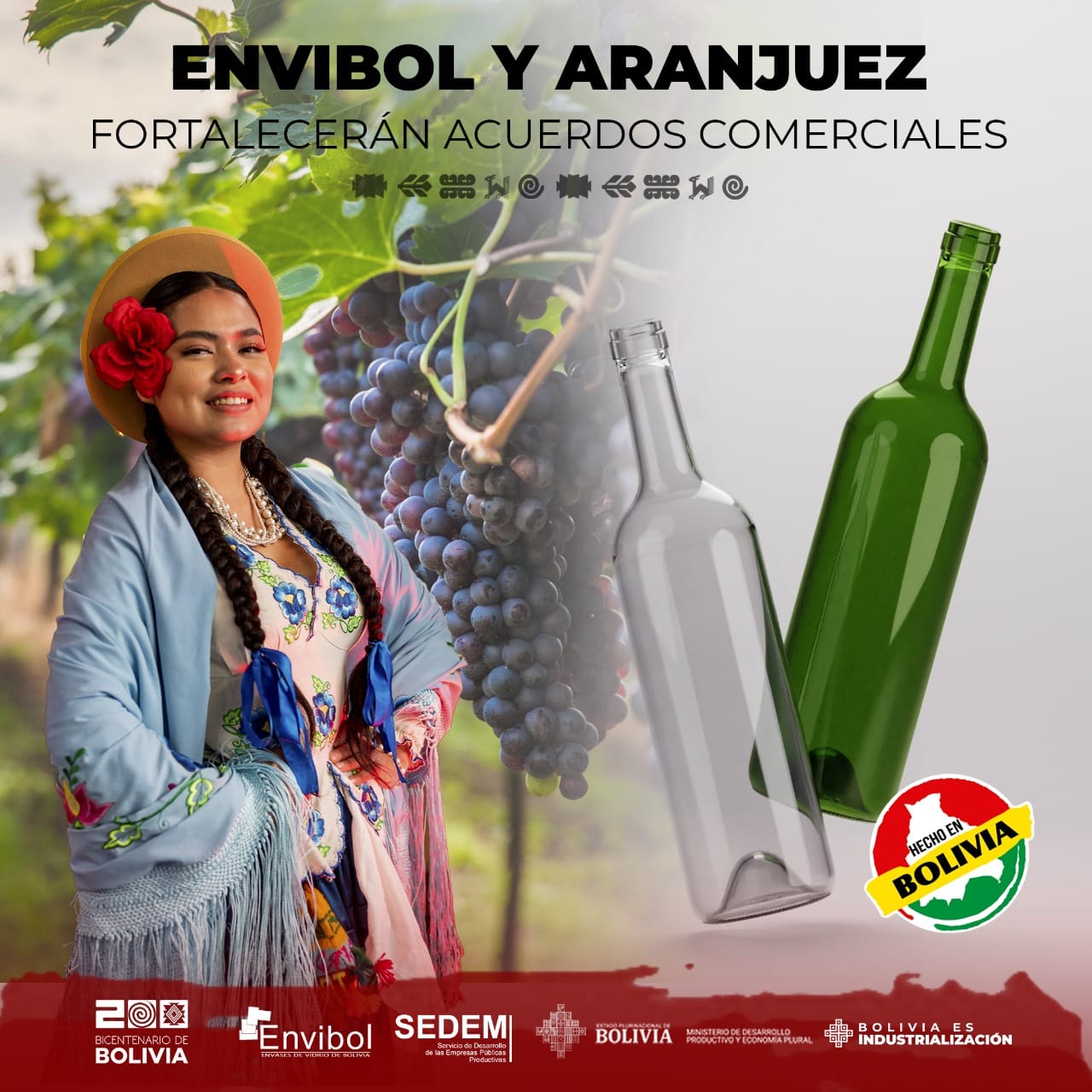 Envibol firma contrato por más de Bs 10 millones para proveer botellas de envase de Vinos Aranjuez