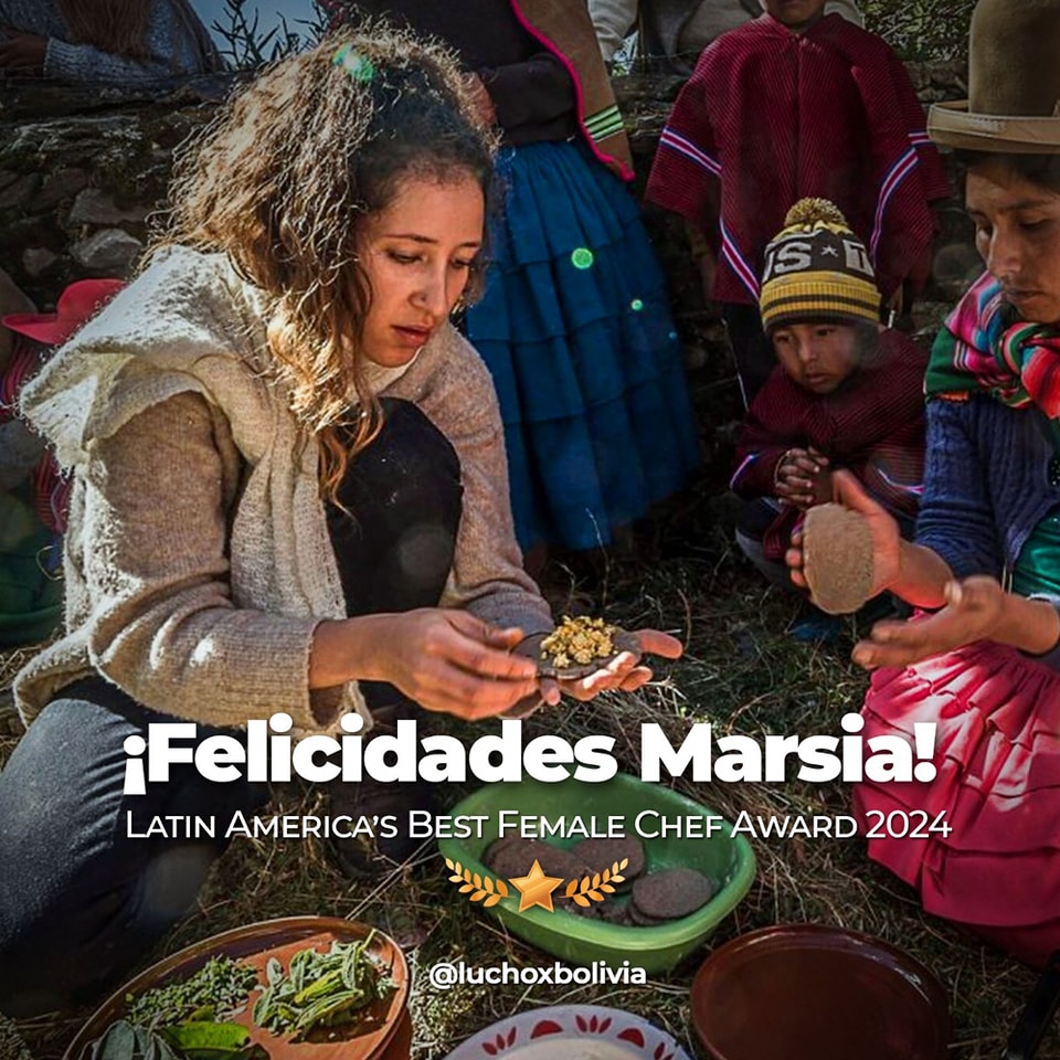 Arce agradece a Marsia Taha, la Mejor Chef Femenina de América Latina, por llevar en alto el nombre de Bolivia