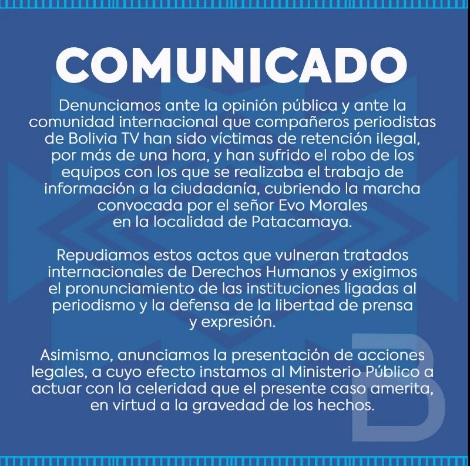 En marcha evista retienen y arrebatan su equipo de trabajo a periodistas Bolivia Tv