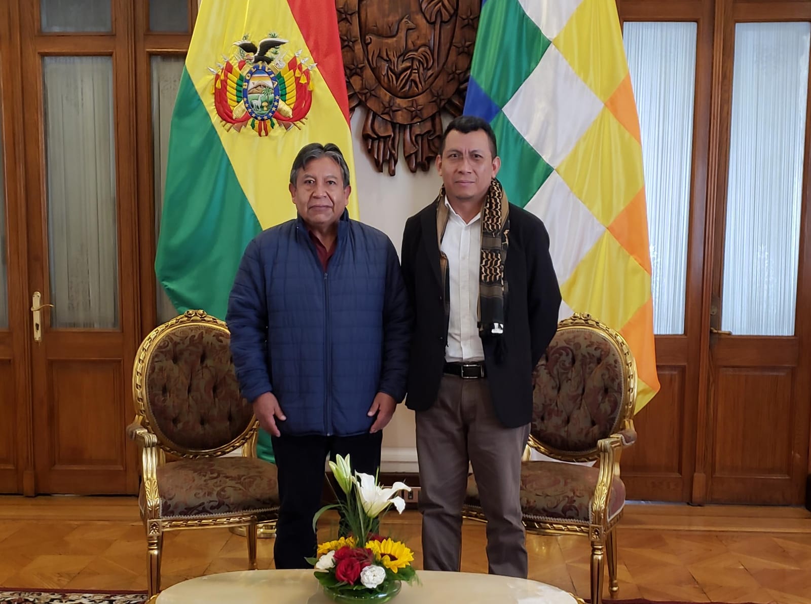 Vicepresidente, David Choquehuanca en reunión de trabajo con el secretario técnico del Fondo para el Desarrollo de los Pueblos Indígenas de América Latina y el Caribe (FILAC), Darío Mejía. Foto: VPEP