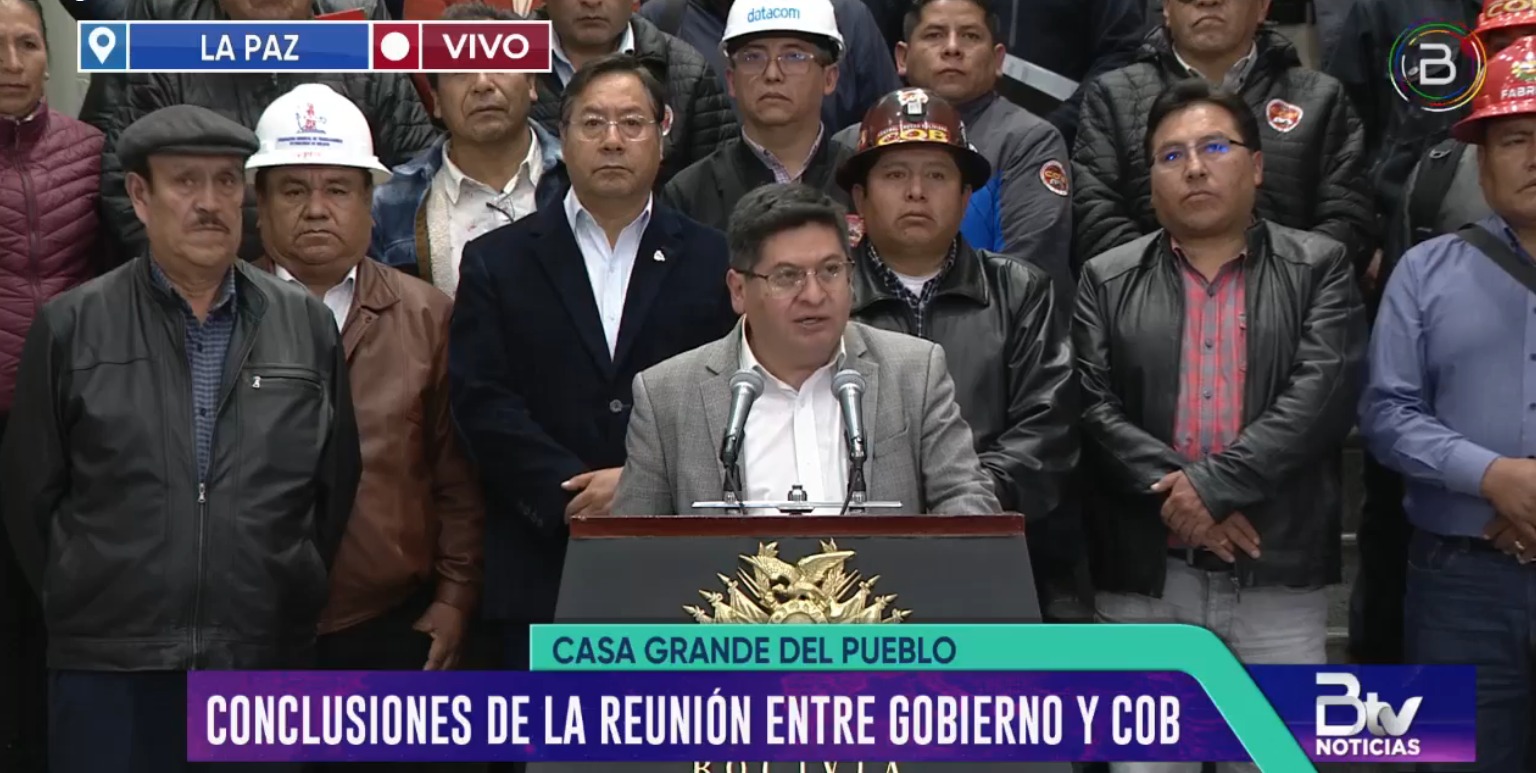 Gobierno y COB acuerdan incremento salarial del 10% al mínimo nacional y de hasta 5% al haber básico en 4 sectores