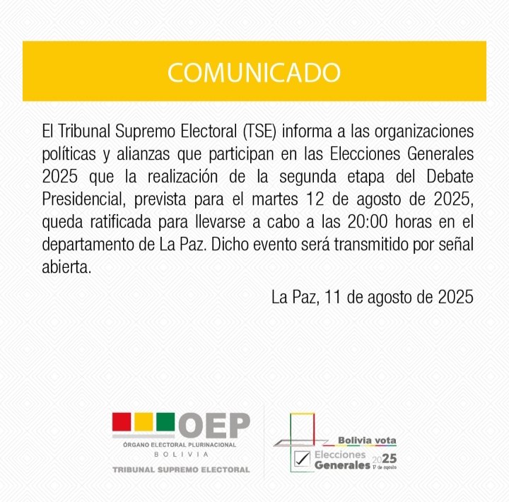 TSE confirma realización del Debate Presidencial pese a ausencia de algunos candidatos