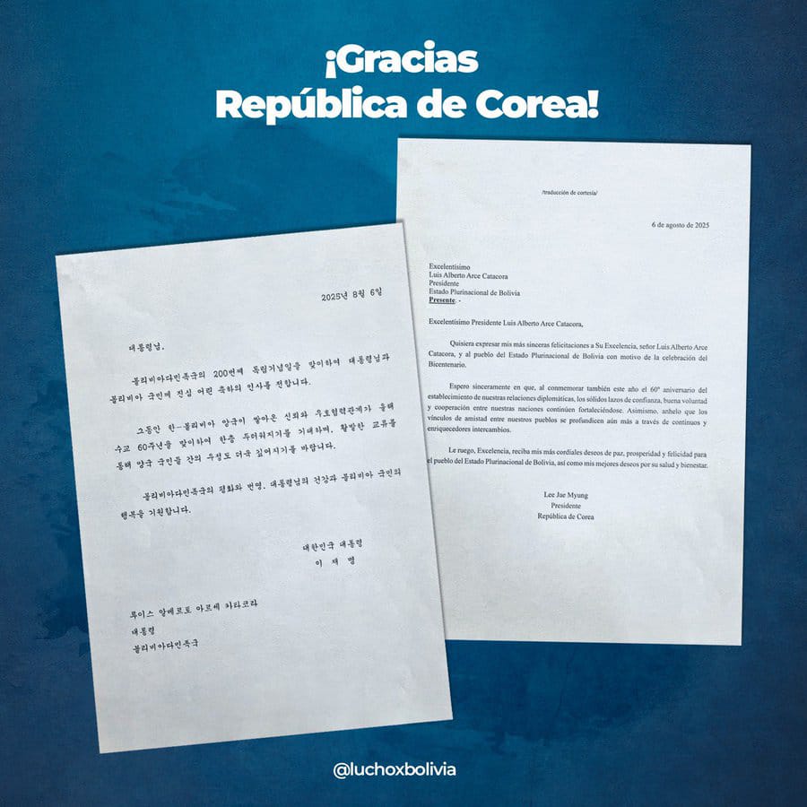 Arce valora y agradece cooperación y amistad de Corea del Sur con Bolivia