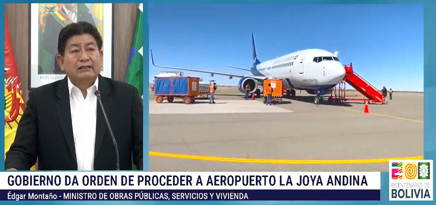 Conferencia de prensa del ministro de Obras Públicas, Edgar Montaño. Captura.