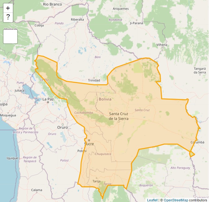 Mapa de áreas afectadas en Bolivia por alerta naranja. Foto: Senamhi