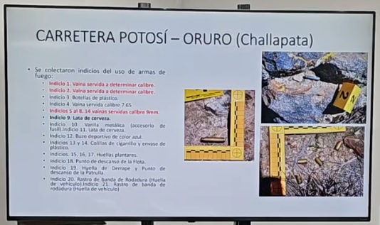 Especialistas colectan cartuchos de distintos calibres, latas de cerveza y colillas de cigarrillo tras emboscada evista