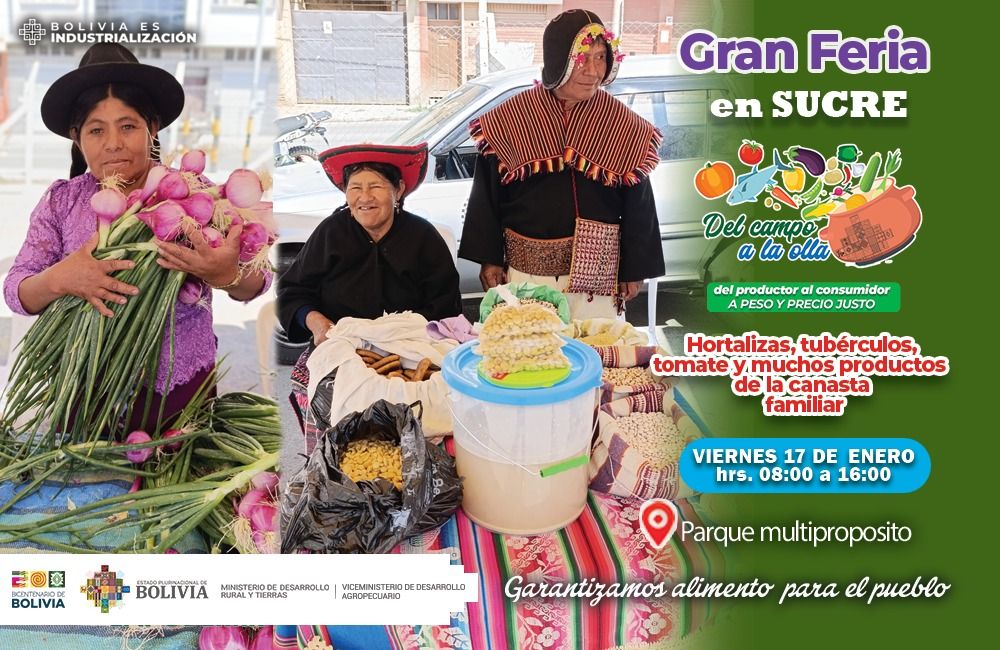 Feria “Del campo a la olla” llegará este viernes a Sucre en su quinta versión