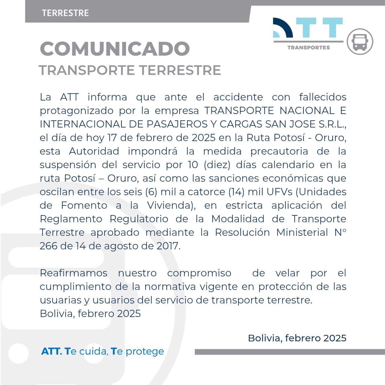 Empresa de transporte San José es sancionada y suspendida en ruta Potosí – Oruro tras trágico accidente 