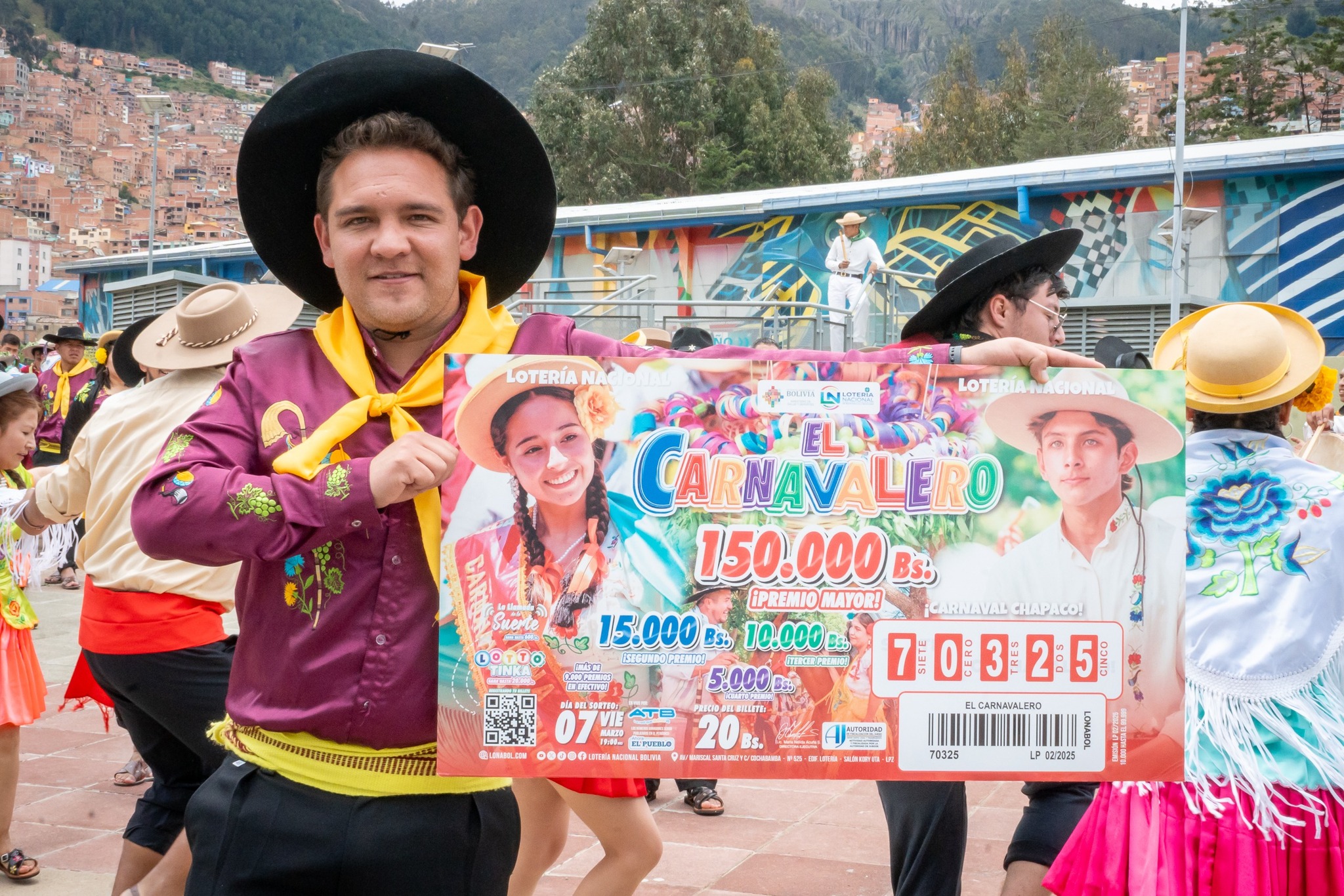 Lanzamiento del sorteo nacional "El Carnavalero", 2025. Foto: Lonabol