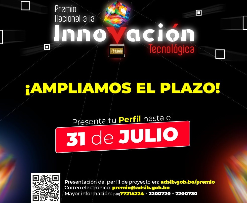 ADSIB amplía convocatoria del Premio Nacional a la Innovación Tecnológica hasta el 31 de julio 