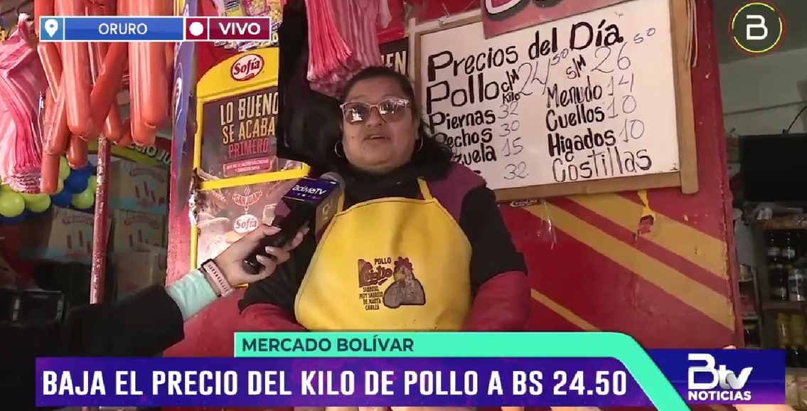 Kilo de pollo se comercializa en Bs 28 en mercados de La Paz y a 24,50 en Oruro
