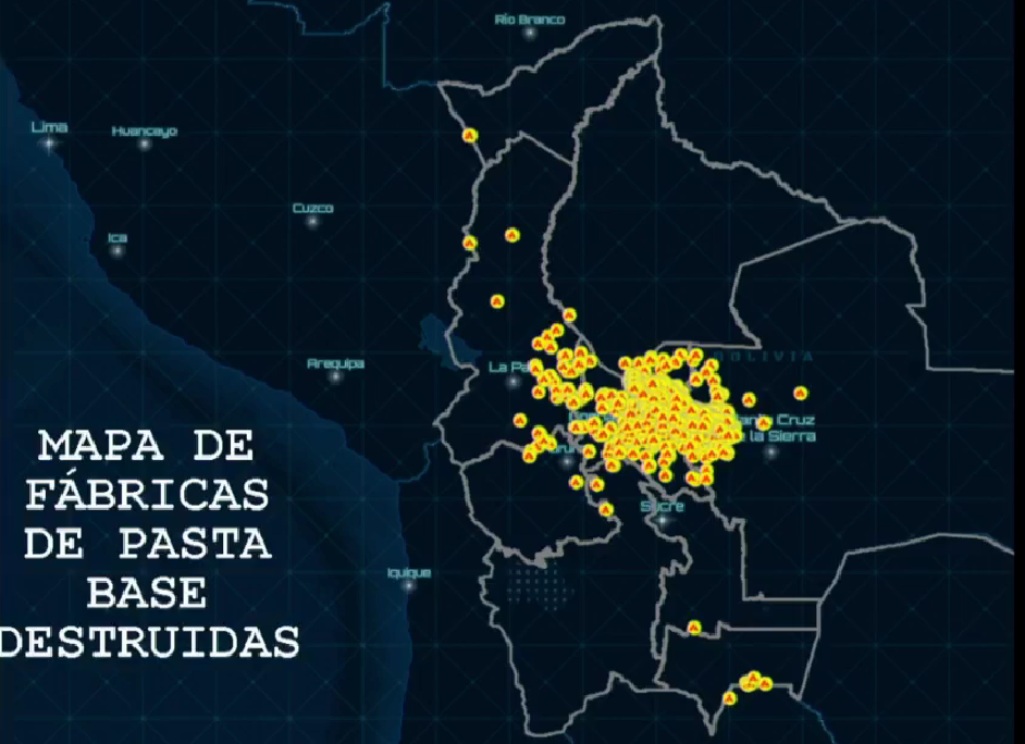 En Villa Tunari se destruyeron 67 fábricas de pasta base de cocaína y 4 laboratorios de cristalización