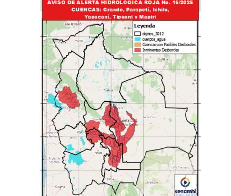 Activan alerta Roja por inminentes desbordes de ríos en cinco departamentos