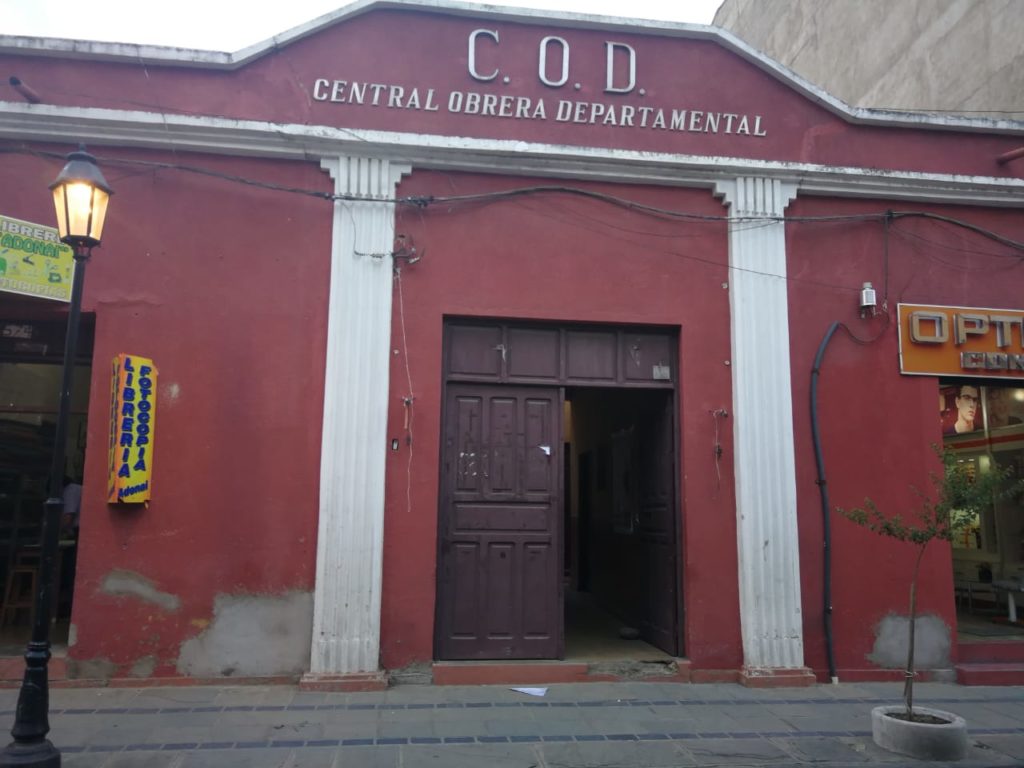 Sede de la Central Obrera Departamental (COD) en Tarija. Foto: RRSS