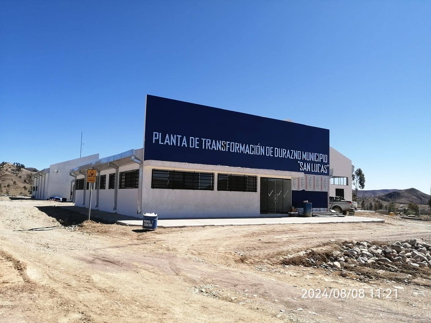 Construcción de la planta de transformación de durazno en San Lucas, Chuquisaca, actualmente se encuentra con 91% de avance físico. Foto: FPS