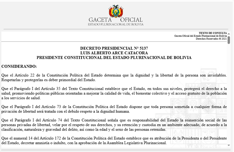 Promulgan Ley de Amnistía e Indulto por razones humanitarias para privados de libertad