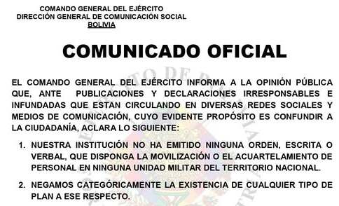 Ejército desmiente movimientos militares y denuncia intento de desinformación