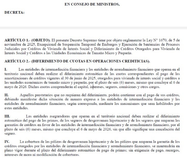 Reglamento establece que créditos hasta el 30 de junio de 2025 podrán ser diferidos hasta el 6 de mayo de 2026