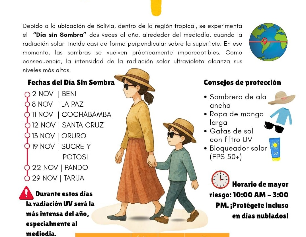 Bolivia experimenta el “Día sin sombra” y piden a la población tomar medidas de protección