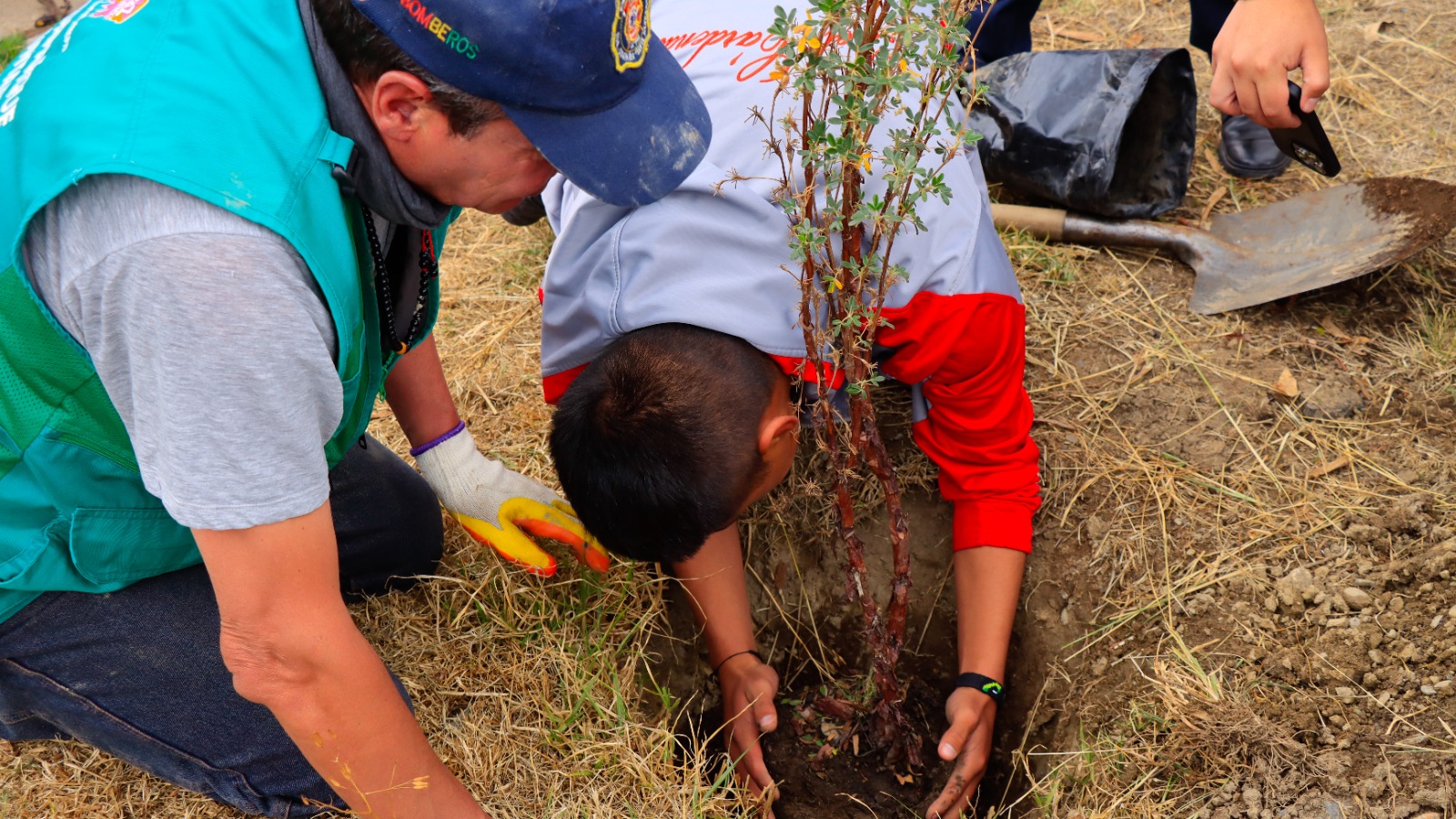 Estudiantes universitarios y voluntarios plantaron árboles en el Parque Urbano Central. Foto Unifranz