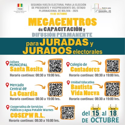 TED Santa Cruz habilita cinco megacentros para capacitar a jurados para la segunda vuelta electoral