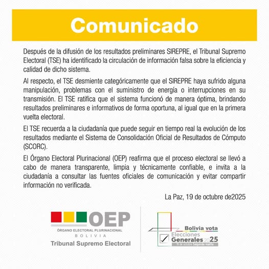 Comunicado público del TSE.