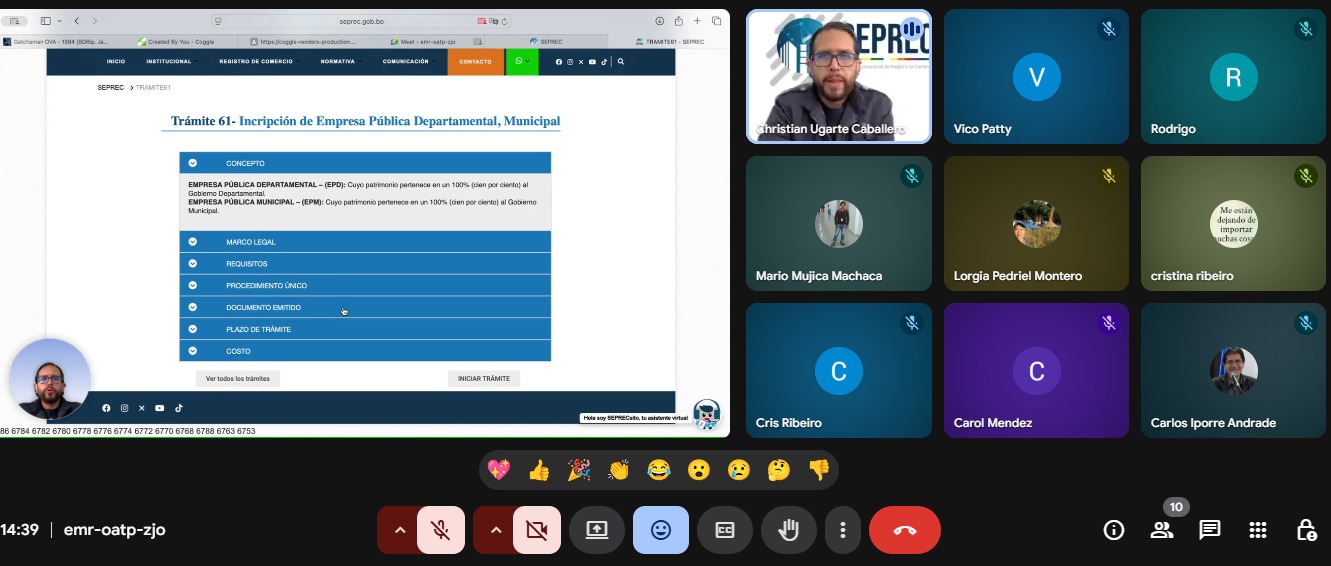 Sipe Sipe, Filadelfia y Soracachi se capacitan sobre creación e inscripción de empresas públicas en el Seprec