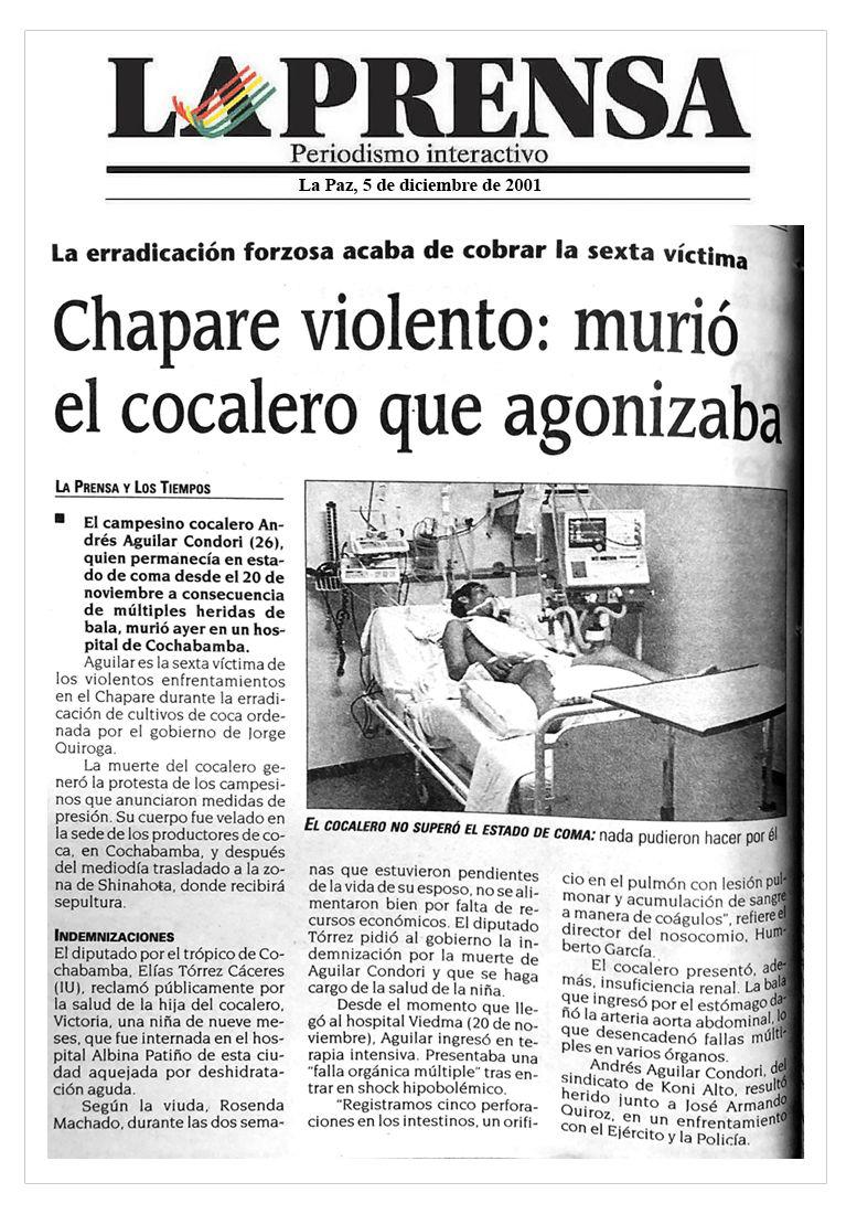 Portada del periódico La Prensa de La Paz. Foto RRSS