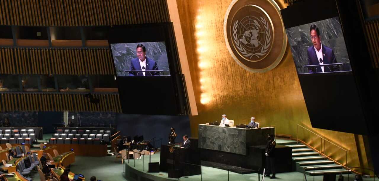 Desde el inicio de su gestión en 2020, Luis Arce intervino en cuatro ocasiones ante la Asamblea General de la ONU. Foto archivo Presidencia.