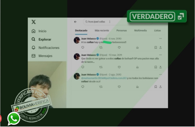 Dos plataformas de verificación confirman autenticidad de mensajes racistas de Juan Pablo Velasco