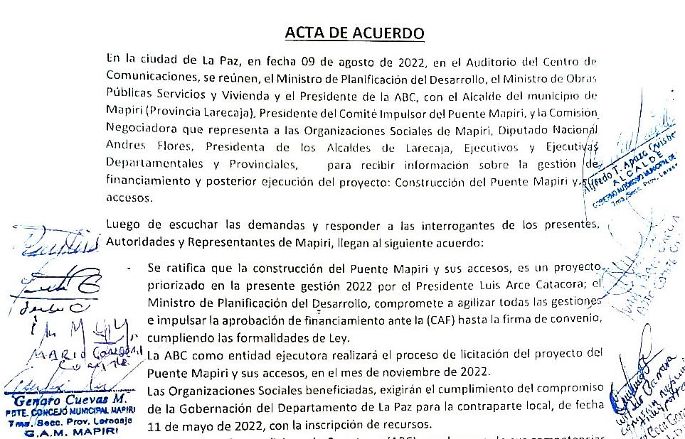 Ministro de Obras Públicas confirma que el puente Mapiri será construido este año