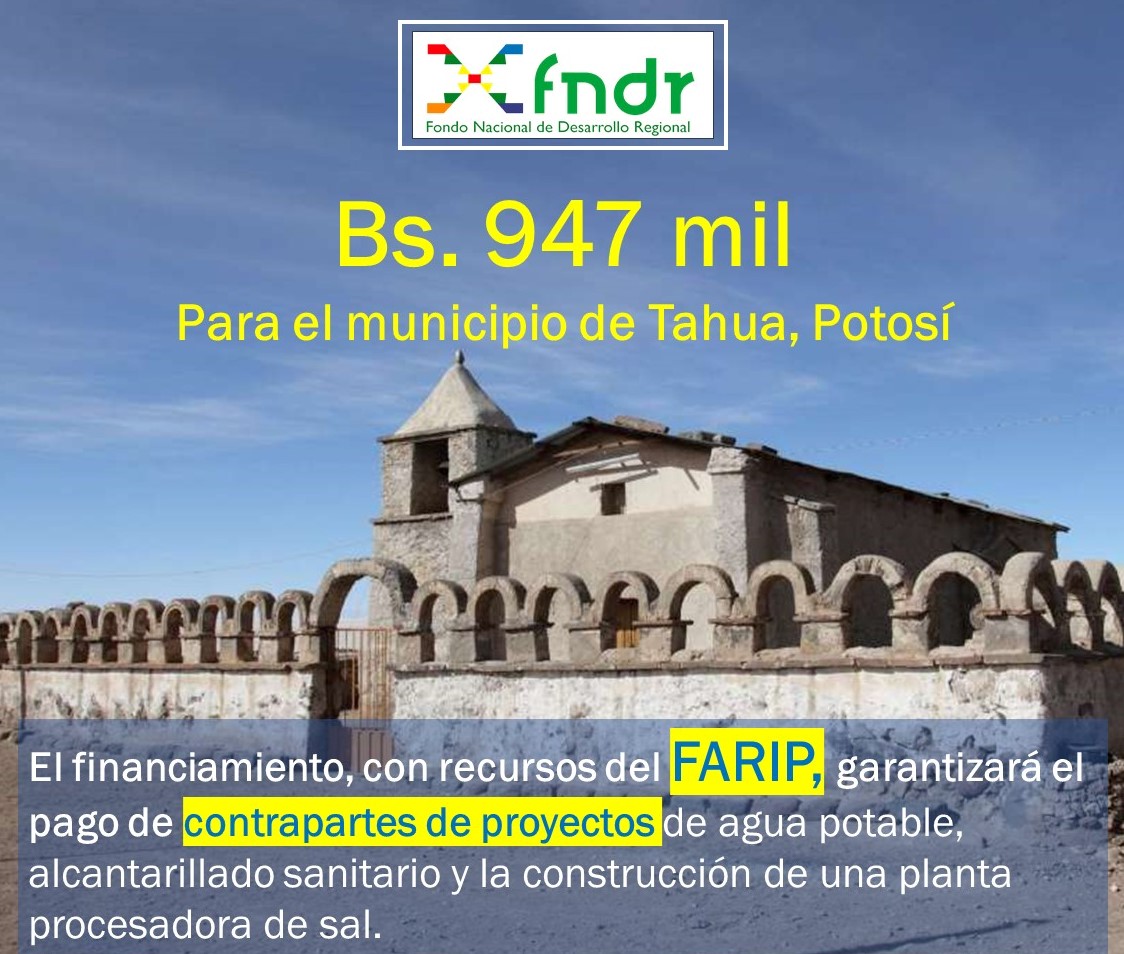 Municipio potosino de Tahua accede a Bs 947.360 del FARIP para proyectos de agua potable y alcantarillado